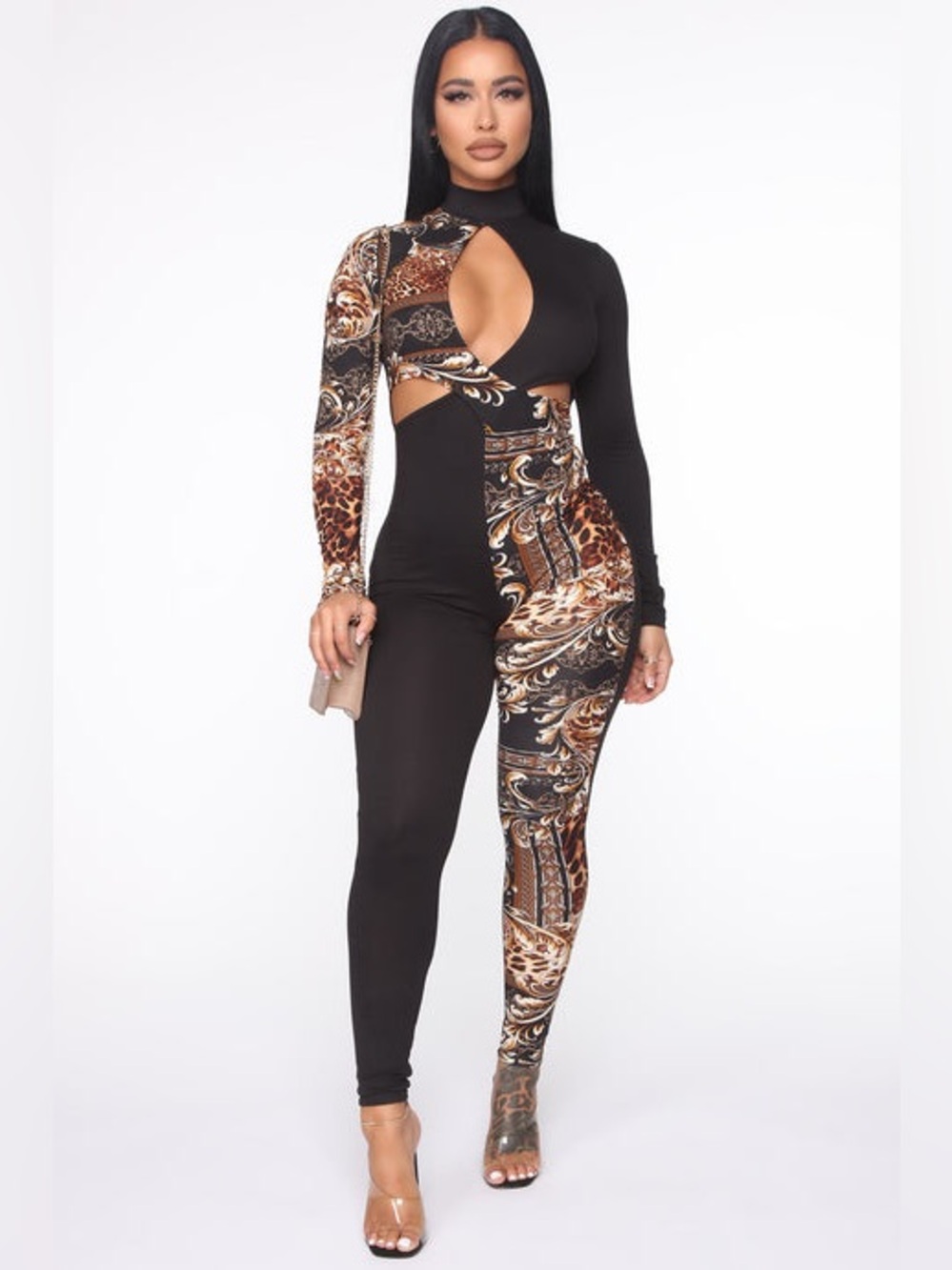 Couture Print Cut Out Jumpsuit